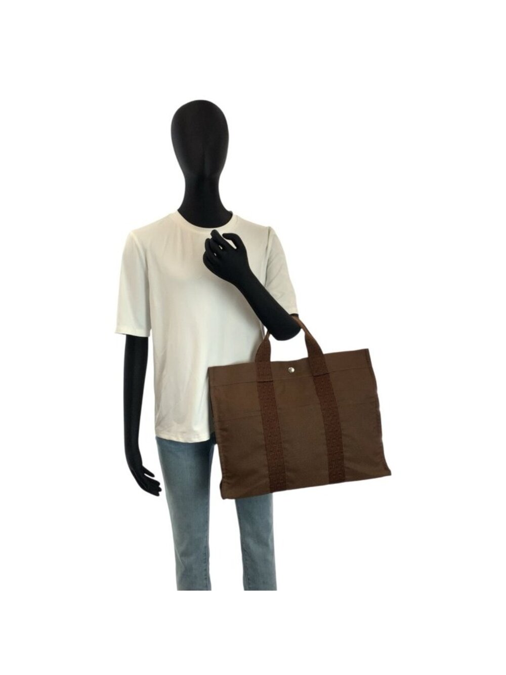 Hermes Her Line Brown Silver Polyamide Tote - Picture 7 of 9